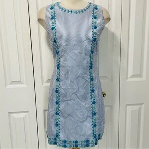 Vineyard Vines Blue and Teal Striped Embroidered Shift Dress